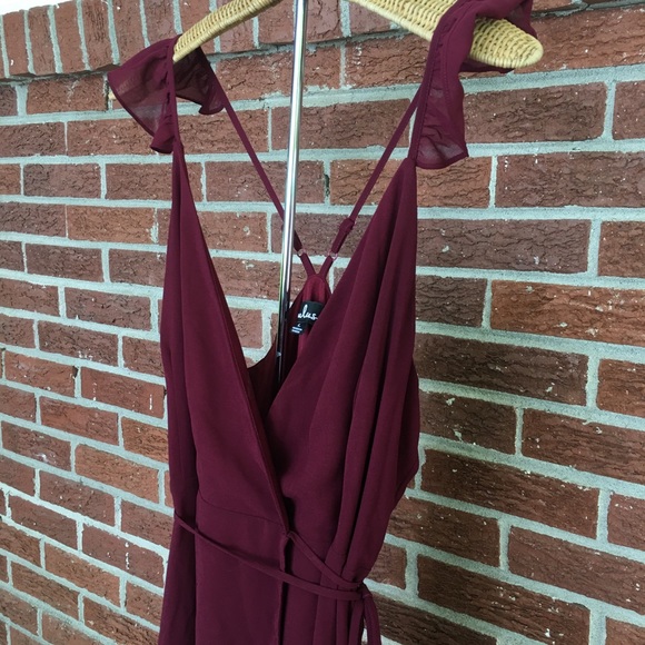 Lulu’s Here’s To Us High Low Wrap Dress Burgundy - Picture 8 of 13